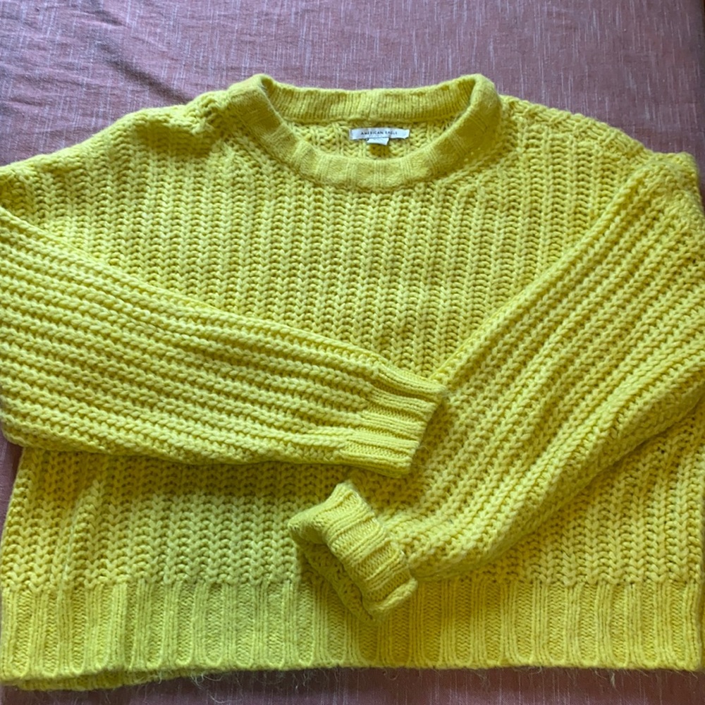 19. Yellow thick knit sweater